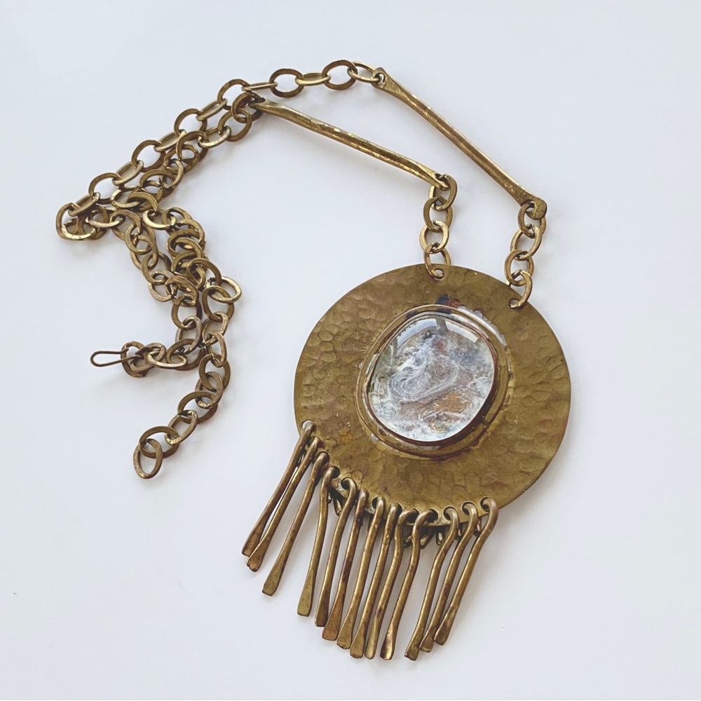 RAFAEL Signed 1970's Brass Pendant Necklace